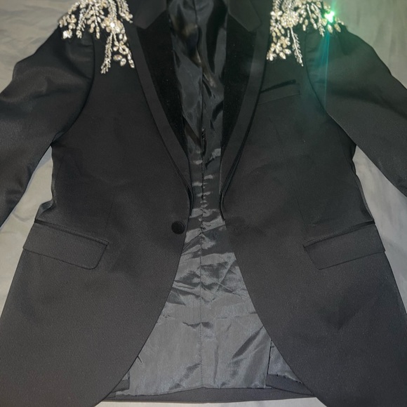 Mens Black Rhinestone Prom Suit - Picture 4 of 7
